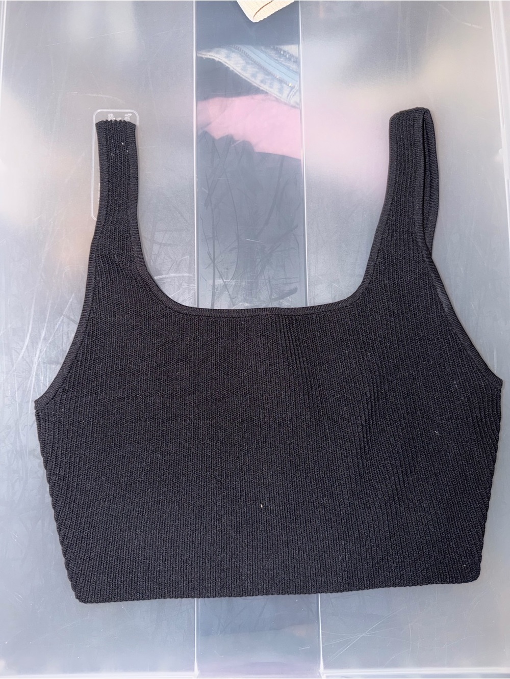 Babaton Black Ribbed Square-Neck Crop Tank